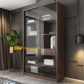 Tủ Sách 5 Tầng Cửa Kính Trượt Gỗ MDF Màu Óc Chó Mẫu Đẹp