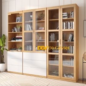 Tủ Sách Cánh Kính Phòng Làm Việc Hiện Đại Màu Vàng Sồi Đẹp