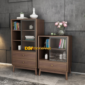 Tủ Sách Lẻ Cửa Kính Một Bên Trang Trí Phòng Khách Màu Óc Chó