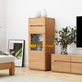 Tủ Sách Phòng Khách Phong Cách Bắc Âu Màu Vân Sồi Tự Nhiên