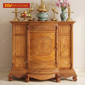 Tủ Thờ Căm Xe Mặt Gõ Bụng Phệ 6 Chân Chạm Tam Đa 1m47