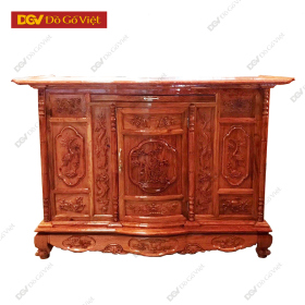 Tủ Thờ Gia Tiên Cỡ Lớn Gỗ Hương Đá Bụng Phệ Chạm Tam Đa Đẹp