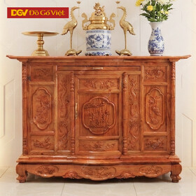 Tủ Thờ Gia Tiên Cỡ Lớn Gỗ Hương Đá Bụng Phệ Chạm Tam Đa Đẹp