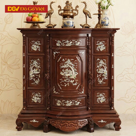Tủ Thờ Gia Tiên Gỗ Căm Xe Cẩn Xà Cừ Bụng Phệ 6 Chân Đẹp Giá Rẻ