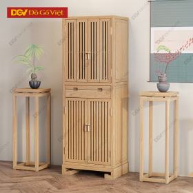 Tủ Thờ Gia Tiên Màu Sồi Cánh Mở Nan Dọc Đẹp Hiện Đại