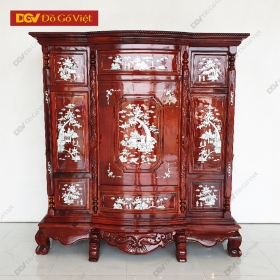 Tủ Thờ Gỗ 6 Chân Cẩn Ốc 147cm Màu Nâu Cánh Gián Cổ Điển Đẹp
