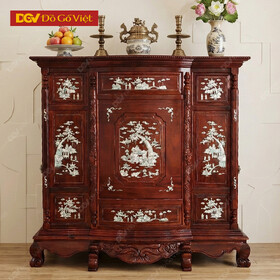 Tủ Thờ Gỗ 6 Chân Cẩn Ốc 147cm Màu Nâu Cánh Gián Cổ Điển Đẹp