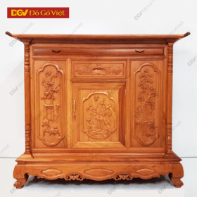 Tủ Thờ Gõ Đỏ Vuông Chạm Hoa Văn Đẹp Sang Trọng