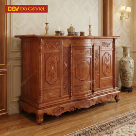Tủ Thờ Gỗ Gõ Đỏ Bề Thế Chạm Khắc Tinh Xảo Phối Trụ Tiện