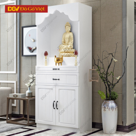 Tủ Thờ Gỗ Tự Nhiên Chóp Hoa Sen Màu Trắng Đẹp Bền