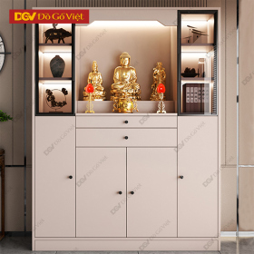 Tủ Thờ Kèm Kệ Trang Trí Cánh Kính Gỗ MDF Hiện Đại