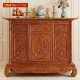 Tủ Thờ Ông Bà Gỗ Gõ Đỏ Vuông Chạm Bông Hồng Đẹp Giá Rẻ