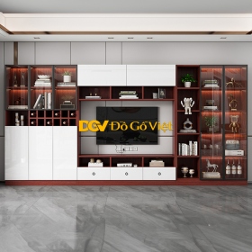 Tủ Trang Trí Kết Hợp Kệ Để Tivi Khung Gỗ Cánh Kính Màu Nâu Đẹp