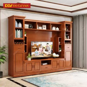 Tủ Trưng Bày Gỗ Veneer Sồi Kết Hợp Kệ Tivi Phòng Khách