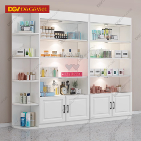 Tủ Trưng Bày Mỹ Phẩm Spa Bằng Gỗ Có Kệ Hông Nhiều Tầng