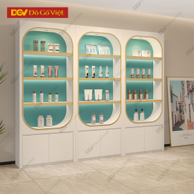 Tủ Trưng Bày Mỹ Phẩm Spa Màu Trắng Có Đèn LED Trang Trí Đẹp