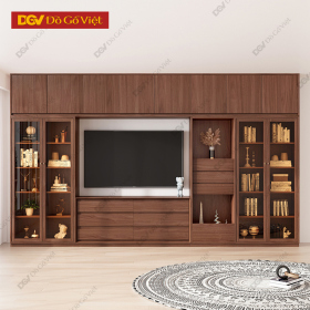 Tủ Trưng Bày Tích Hợp Kệ Tivi Gỗ MDF Phối Cánh Kính Đẹp