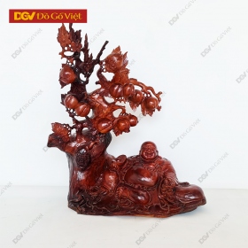 Tượng Di Lặc Ngồi Gốc Đào Phong Thủy Gỗ Hương Việt Đẹp