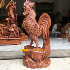 Tượng Gà Trống Gáy Chất Gỗ Tự Nhiên 100%
