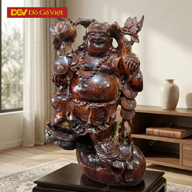 Tượng Phật Di Lặc Vác Cành Đào Gỗ Cẩm Lai Đại Tài Đại Lộc